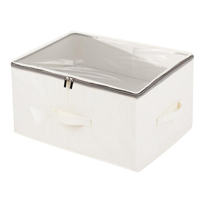 flaxarne Durable See-through Storage Box Bins with Dual Handles and zipper Lid Foldable Organizer for Clothes Toys Blankets Books 16 * 12 * 8 Inches