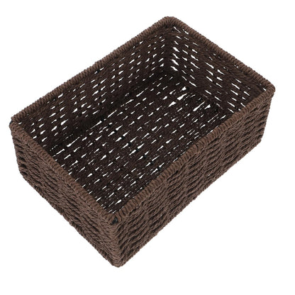 Healifty Rattan Storage Box Coffee Small Desktop Organizer Basket 8.74X6.10X3.54In Woven Storage Basket for Sundries and Home Decoration