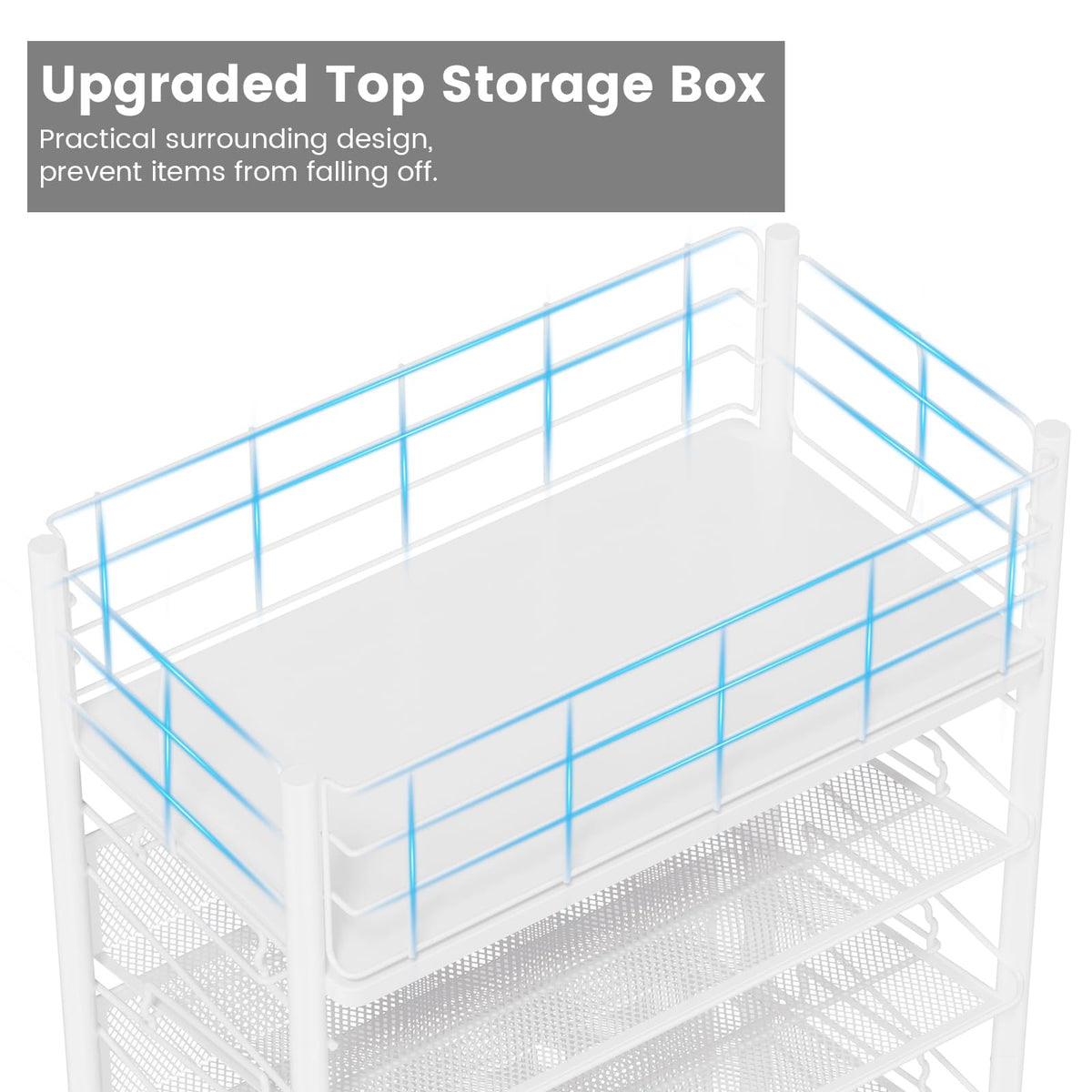 6 Tier Metal Mesh File Trolley with Lockable Wheels, Slim Rolling File Cart Desk Side Organiser