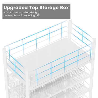 6 Tier Metal Mesh File Trolley with Lockable Wheels, Slim Rolling File Cart Desk Side Organiser