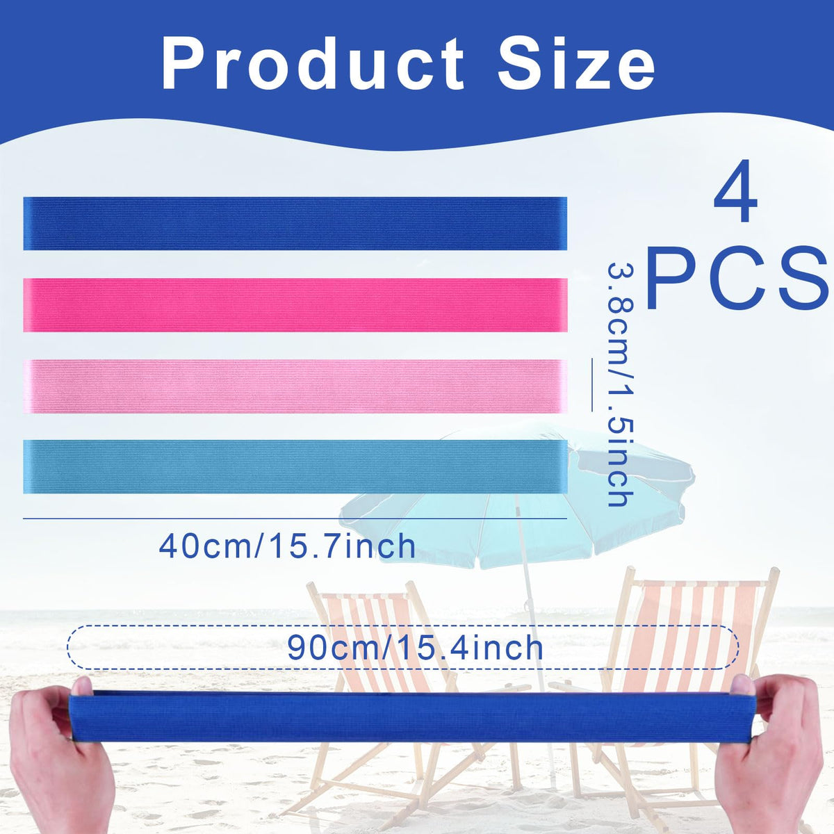 4Pcs Towel Bands for Beach, Sun Loungers, Beach Chair Towel Clips, Stretch Silicone Chair Bands Not Easily Broken