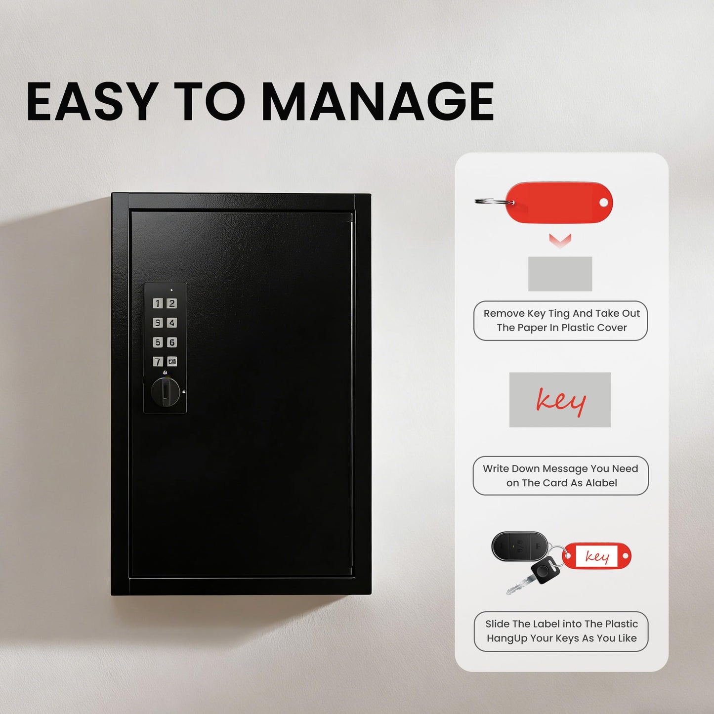 Grimtron Electronic 40 Key Safe Wall Mounted, Black Key Lock Box With Code