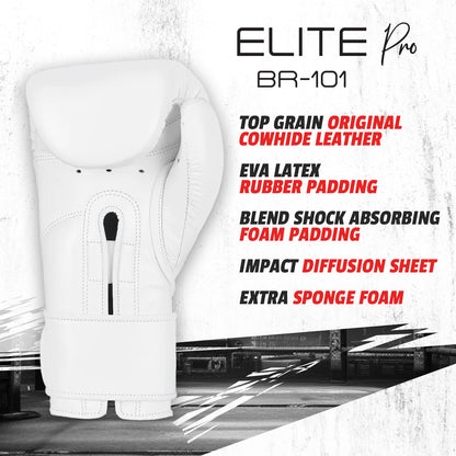 BRAVOSE Elite Pro Strap 14oz Boxing Gloves | Professional Leather Boxing Gloves for Punching Training, Sparring, MMA Kickboxing, Muay Thai Made By