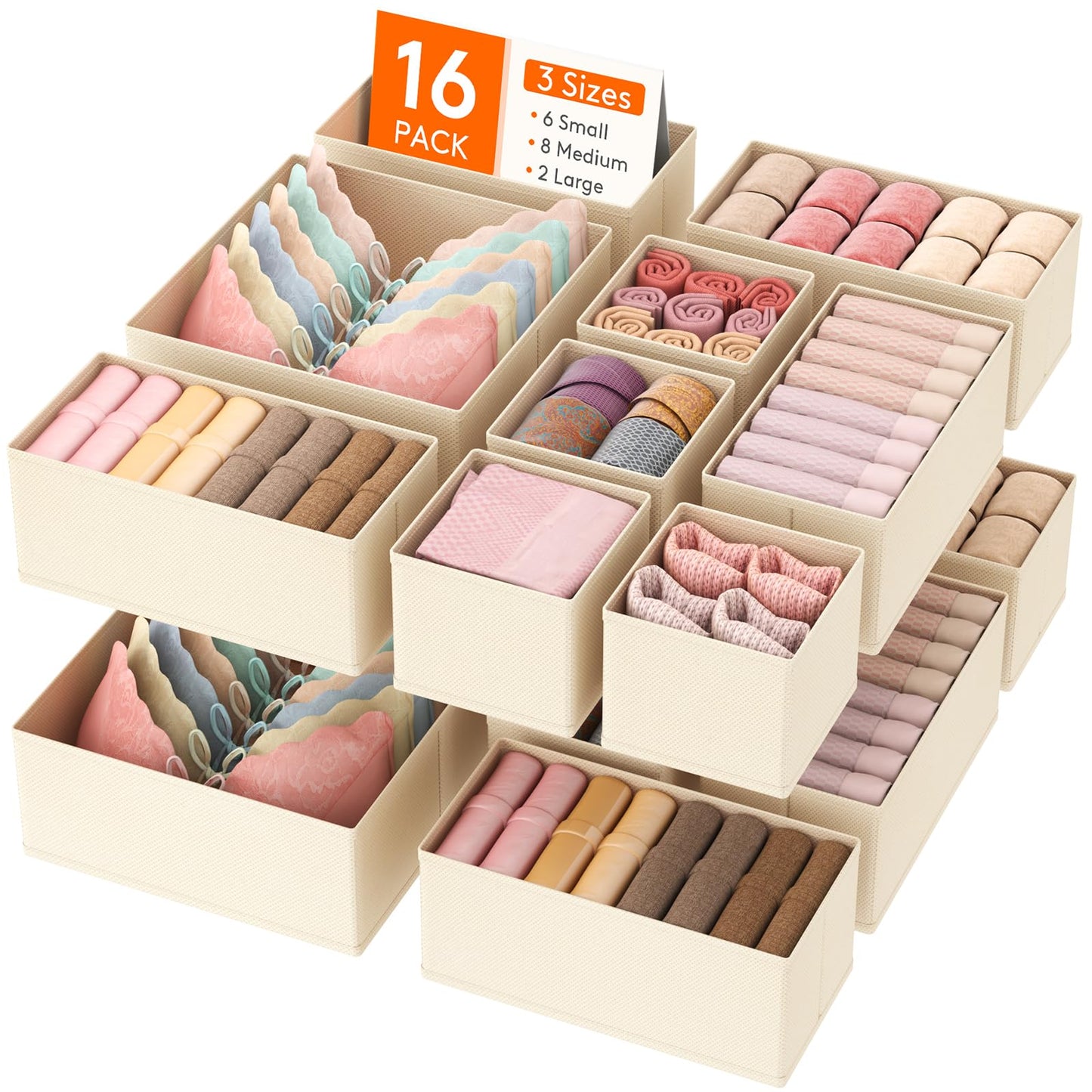 Lifewit 16 Pack Drawer Organiser, Dividers for Closet, Khaki