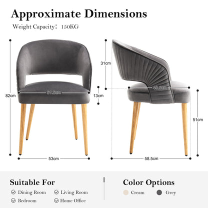 younturn Modern Velvet Upholstered Dining Chairs Set of 2, Comfortable Padded Kitchen Chairs with Armrests
