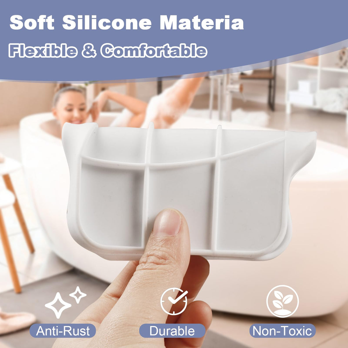 WENXINWIN 2Pcs Silicone Soap Dish, Soap Dish with Drainage, Black & Grey