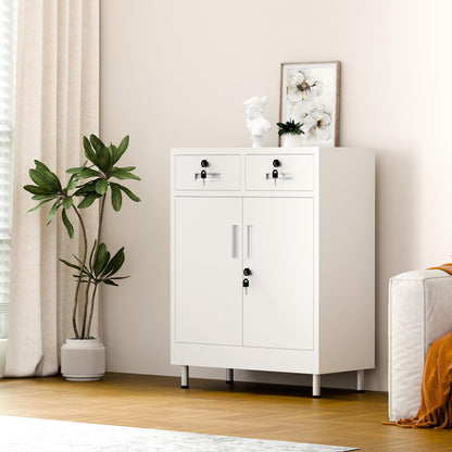 JINGUR Metal Storage Cabinet with Locking Doors and 2 Drawers (White)