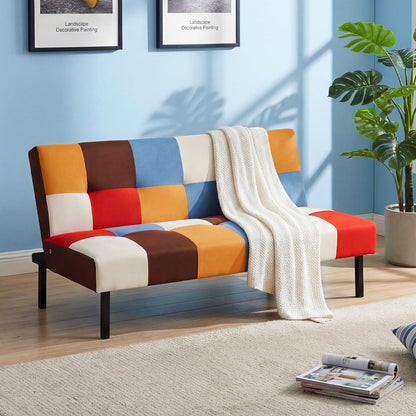 Panana Sofa Bed Click Clack Modern Sleeper Sofa Settee Rainbow Patchwork for Living Room/Guest Room