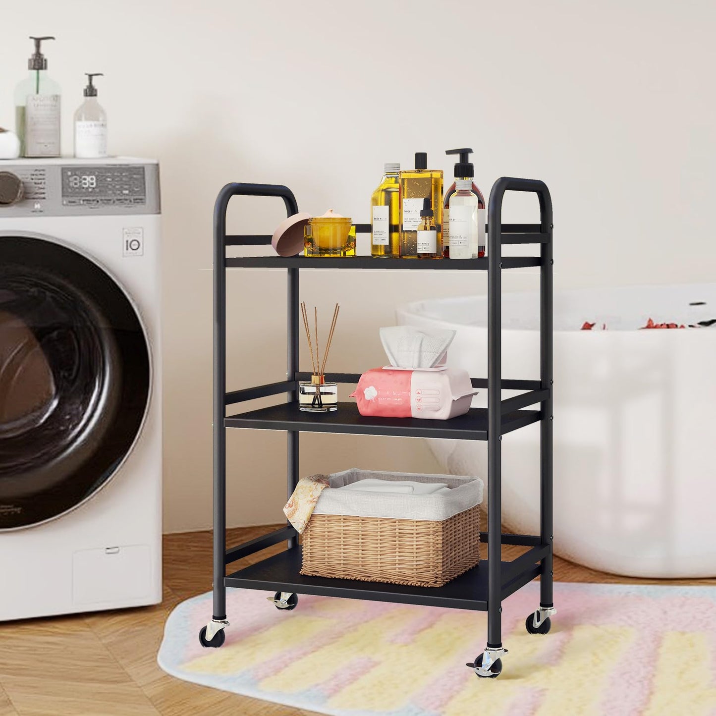 HDANI Serving Trolley,3-Tier Metal Trolley,Black,48x30x75cm