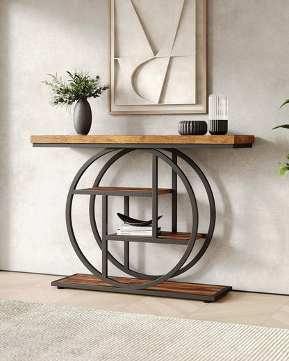 LITTLE TREE Console Table, 4-Tier Entryway Table, 41.3-Inch Industrial Sofa Table for Living Room, Foyer Hallway Table for Entrance