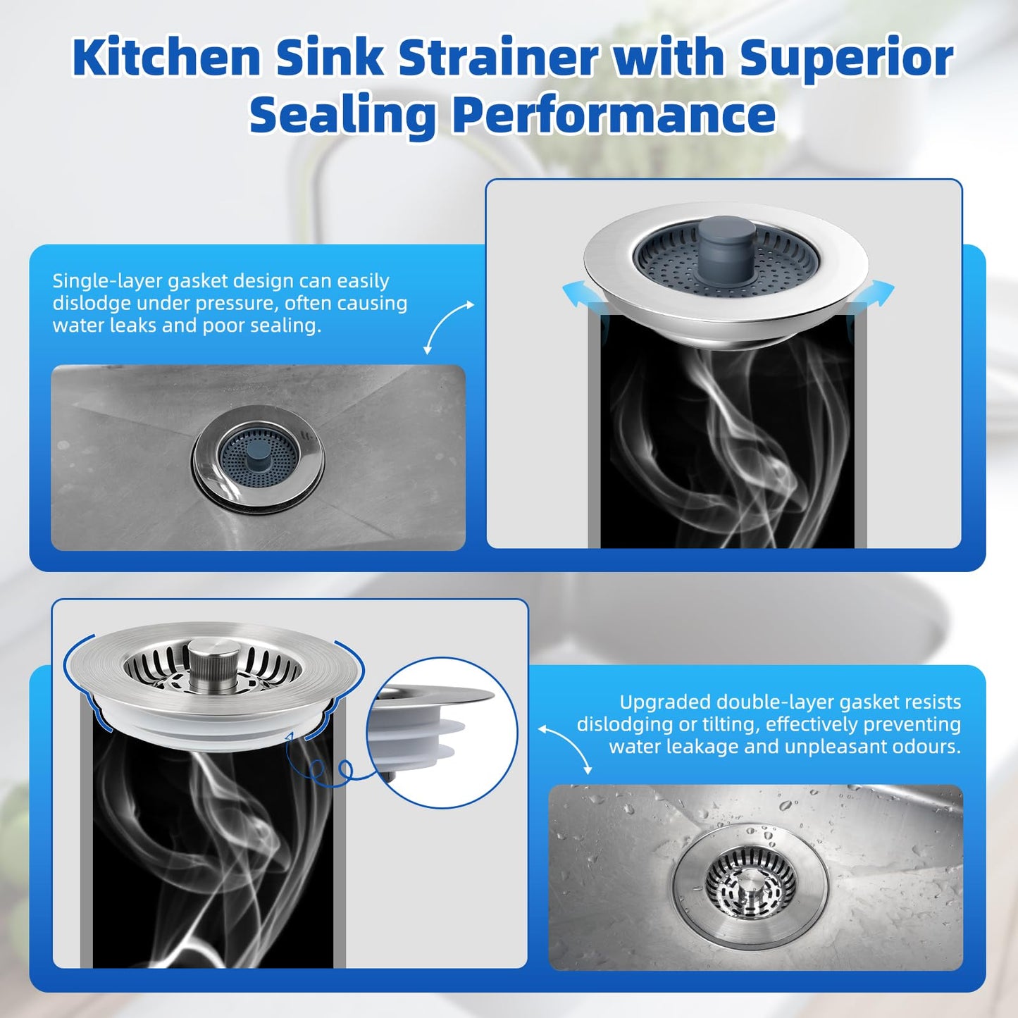 Hibbent 3-in-1 Kitchen Sink Plug, Stainless Steel Strainer, Brushed Nickel