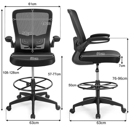 CASART Mesh Drafting Chair, Ergonomic Office Chair with Lumbar Support & Flip-up Armrests, Height Adjustable Rolling Desk Chair for Home Office