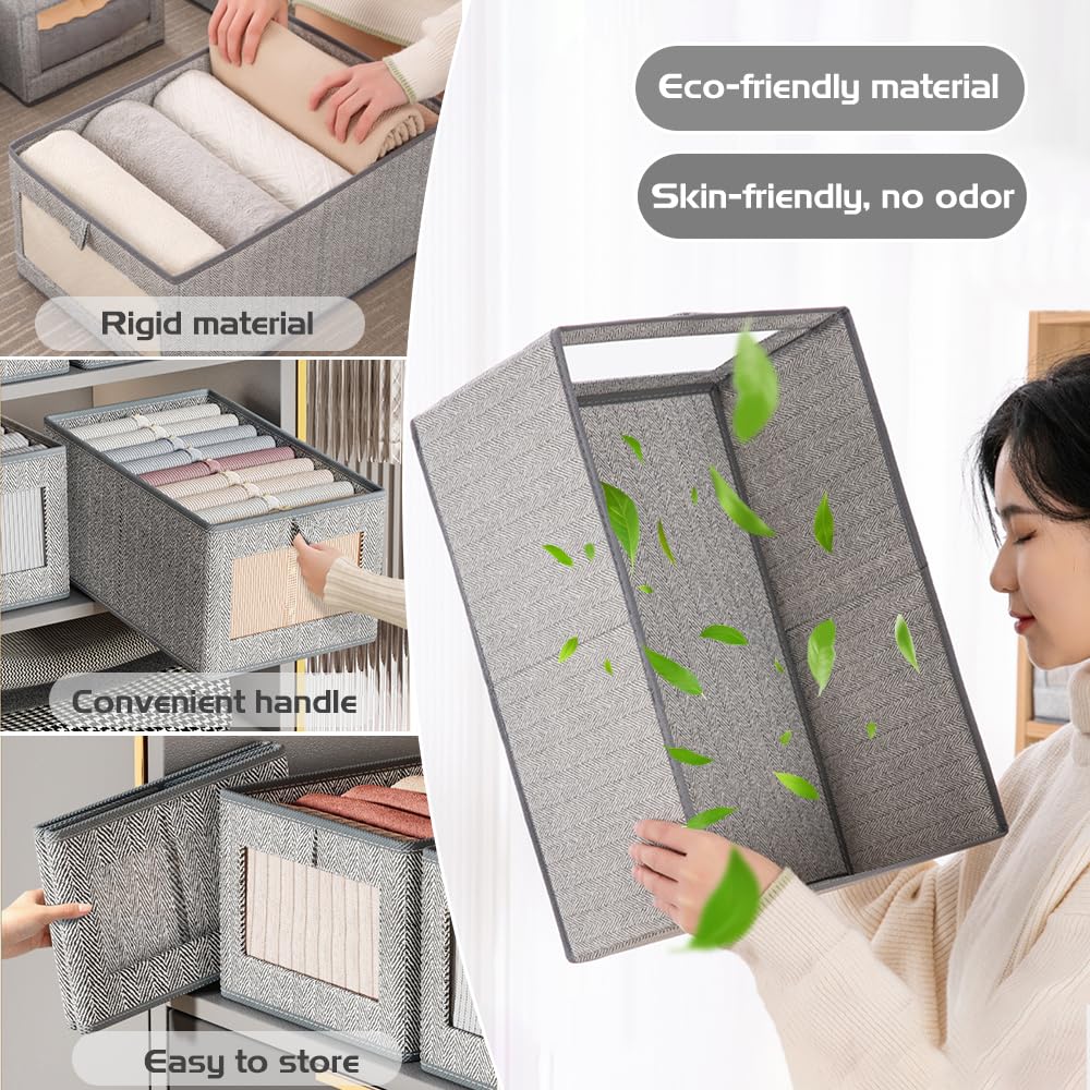 Aiuuee 3Pcs Clothes Storage Boxes, 40x30x20cm Fabric Storage Box with Handles, Collapsible Wardrobe Storage Organiser with Clear Window