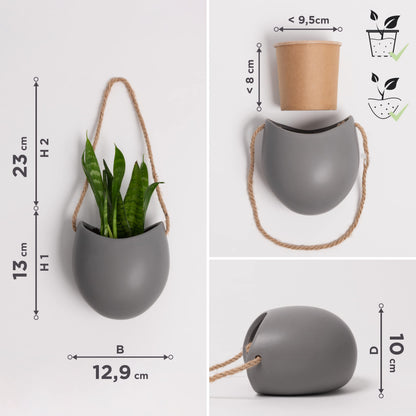 Kazai. Wall Planters -Ellie- | Hanging Ceramic Plant Pots, 3 Pieces, for Succulents and more | Wall Decoration for Indoors, Balcony and Garden | Grey