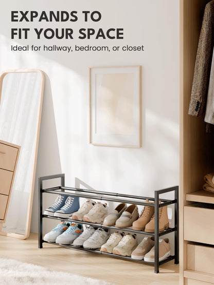 Bumusty 3 Tier Expandable Shoe Rack, Black