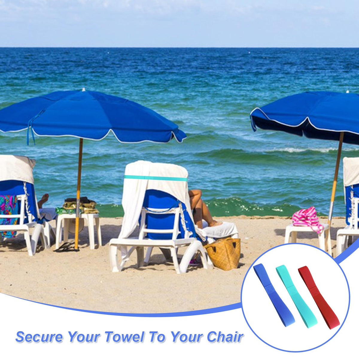 BORISCA 6 Pcs Beach Towel Bands, 3.8x40cm Towel Bands for Sun Loungers with Storage Bag, Elastic Towel Craber for Beach Chair, Towel Bands for Beach