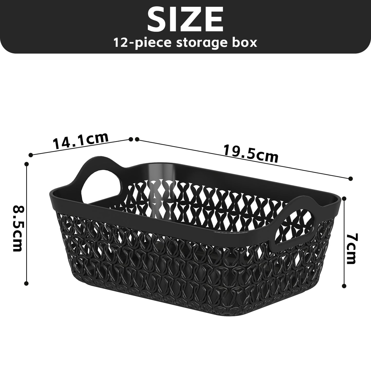 Yesdate Set of 12 Office Small Desk Storage Basket Set, Cupboard Storage Organiser Baskets, Mini Shallow Basket, Black