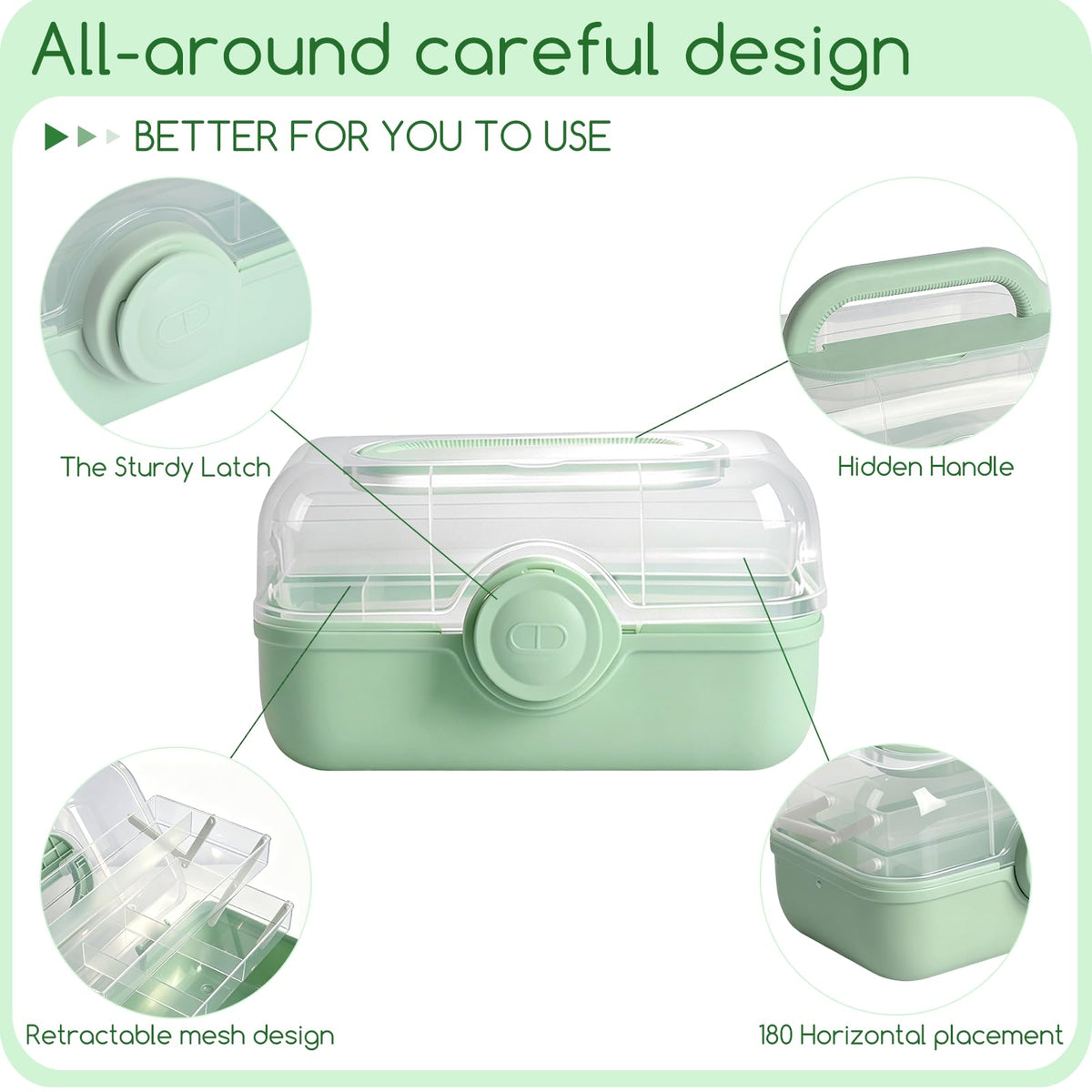 ANMOO Medicine Storage Box, 3-Tier Portable Plastic Storage Case, Green