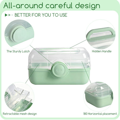 ANMOO Medicine Storage Box, 3-Tier Portable Plastic Storage Case, Green