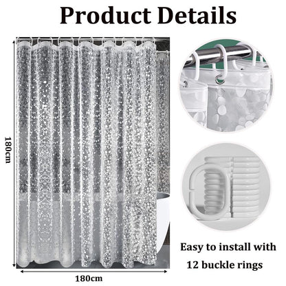 Shower Curtains Mould Proof Resistant, PEVA Waterproof Heavy Duty Bathroom Curtains, Liner 3D Effect Clear Pebble Shower Curtain with 12 Hooks