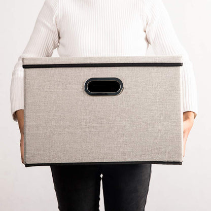 Prandom Storage Boxes with Lids Large,Collapsible Linen Fabric Storage Box,Decorative Bins,Really Useful Box,Clothing
