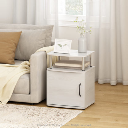 Furinno JAYA Side Table Set of 2, 2-Tier Open Shelf End Table with Door Cabinet, Soft-edges Night Stand, Bedside Table, for Living Room, Bedroom