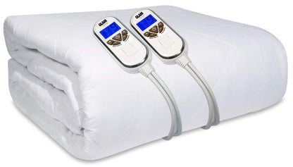 GlamHaus Double Size Electric Blanket - Fitted Mattress Bed Cover - Premium White Diamond Quilted - 9 Heat Settings for Feet and Body, Timer, Dual