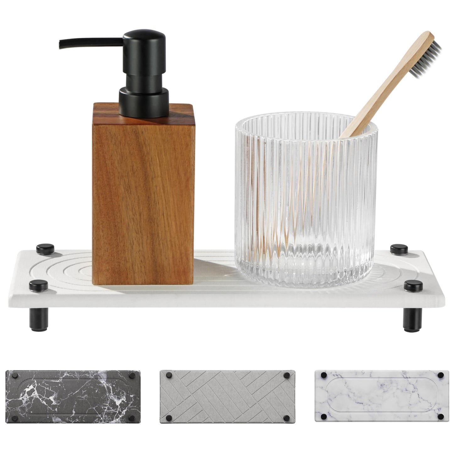 Navaris Instant Dry Sink Organiser - Fast Drying Stone Sink Caddy - Bathroom or Kitchen Tray with Stainless Steel Feet - For Holding Soaps & Bottles -