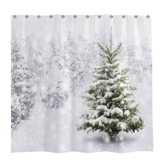 GOOESING Christmas Shower Curtain Set with 12 Hooks Natural Winter Forest Snowflake Snowfall Bathroom Curtain Durable Waterproof Fabric Bathtub Sets