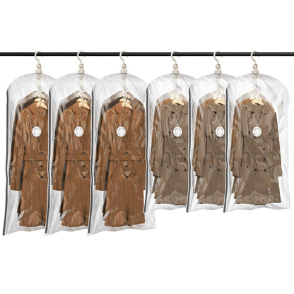 TAILI Hanging Vacuum Storage Bags for Clothes, Side-Widen Space Saver Bags (3 Long, 3 Short), Clear Large Compression Bag 6 Pack