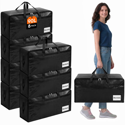 Lifewit 8 Pack Large Moving Bags with Lids and Sturdy Handles, 90L Heavy Duty Packing Organizers for Moving House