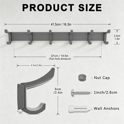 NONETO 2 Pack Coat Hooks Wall Mounted with 6 Movable Coat Rack (Grey)