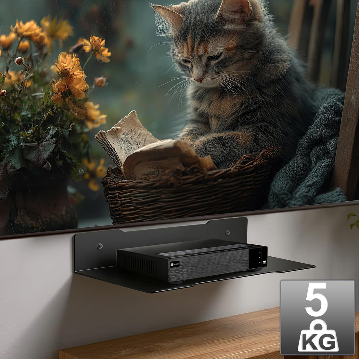 Maclean decoder wall shelf, single, max. 5kg, steel, MC-122