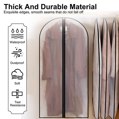 3 Pcs Dress Bags Coverss, 60 x 140cm Long Dress Covers Garment Bags for Hanging Clothes Protector Bag, Waterproof Dustproof Clothes Covers with Zip