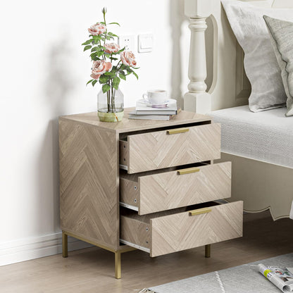 Skokliz Bedside Table with 3 Drawers, Nigntstand for Bedroom, Wood End Table for Living Room, Small spaces, oak