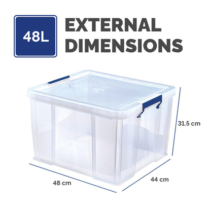 Bankers Box 48L Plastic Storage Boxes with Lids. ProStore Super Strong Stackable Plastic Storage Boxes (30 x 41 x 37 cm), Made in the UK, Clear