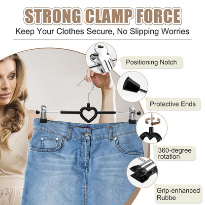 10 Pack Skirt Hangers with Adjustable Non-Slip Clips, 30cm Metal Trouser Hangers, Chrome Heavy Duty Clothes Hangers