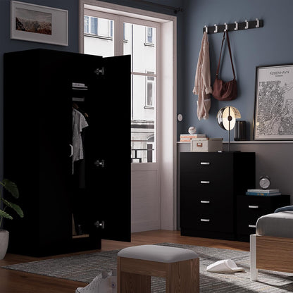 FWStyle Tunis Matt Black 2 Door Wardrobe Metal Handles, Rail & Soft Close Hinges