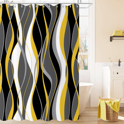 GCIREC Shower Curtain, 180x180cm, Modern Abstract Black Grey White Yellow Ombre Striped Minimalist Art Waterproof Fabric Machine Washable Bathroom