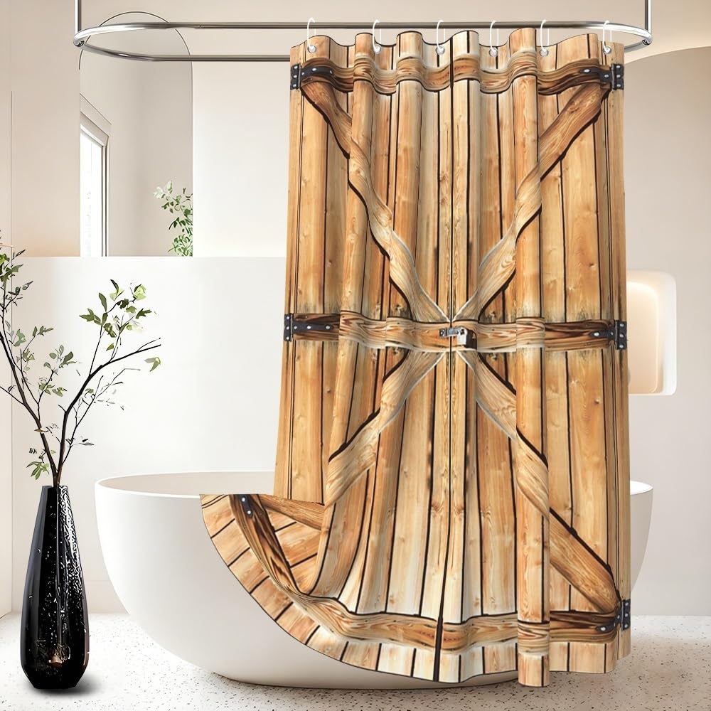 Xiaoterna Rustic Shower Curtain Retro Brown Wooden Door Waterproof Bathroom Curtain Western Country Harvest Farm Barn Machine Washable Mildew