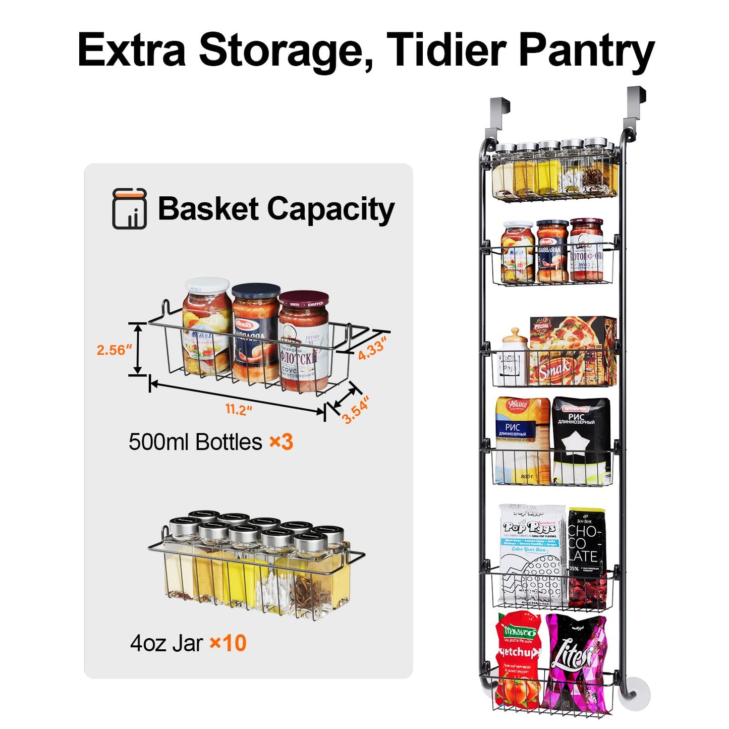 Delamu Over Door Storage, Pantry Organisers and Storage, Hanging Spice Rack Shelves for Easy Install, Cabinet Door Organiser