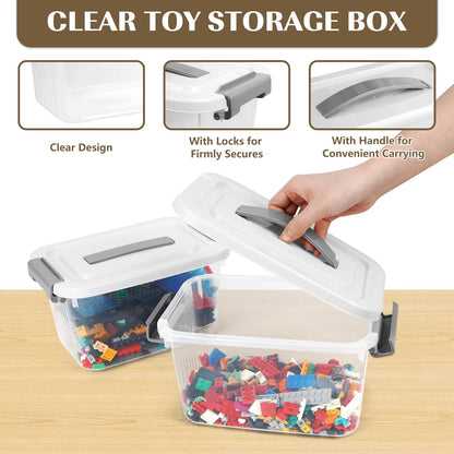 6 Pack Clear Storage Boxes with Lids, Plastic Storage Box with Handle
