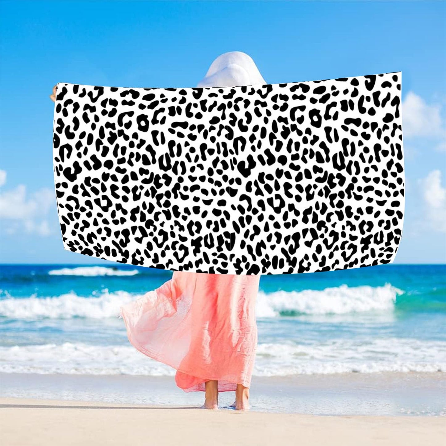 Large Thin Microfibre Beach Towel with Bag for Adult Men Women,160x90cm Leopard Beach Towels Quick Dry Sand Free Lightweight Swim Bath Towel for