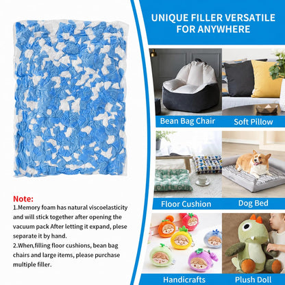 Welacer Blue White Shredded Memory Foam 4.5KG, Bean Bag Chair Refill