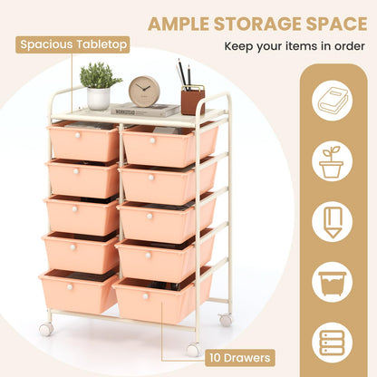 GiantexUK 10 Drawers Storage Cart, Mobile Rolling Storage Trolley with 4 Lockable Wheels & Handles