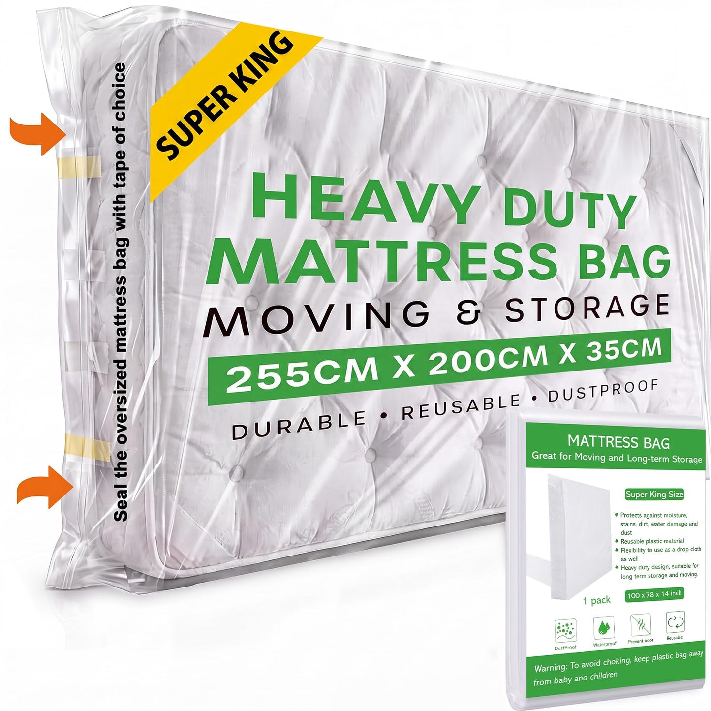 Dntorx Super King Mattress Bag for Moving, Mattress Cover for Moving