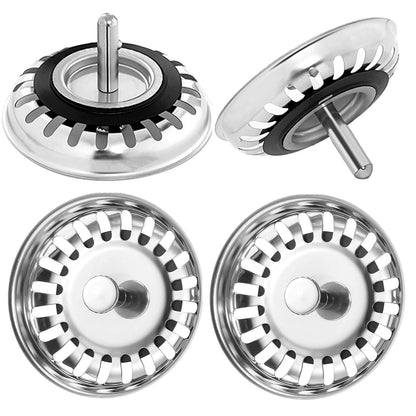 2 Pack Kitchen Sink Strainer Plug, Stainless Steel Push Style Plug for Sink Drainer Waste Plug Basket Strainer and Plug Replacement for Kitchen Sink