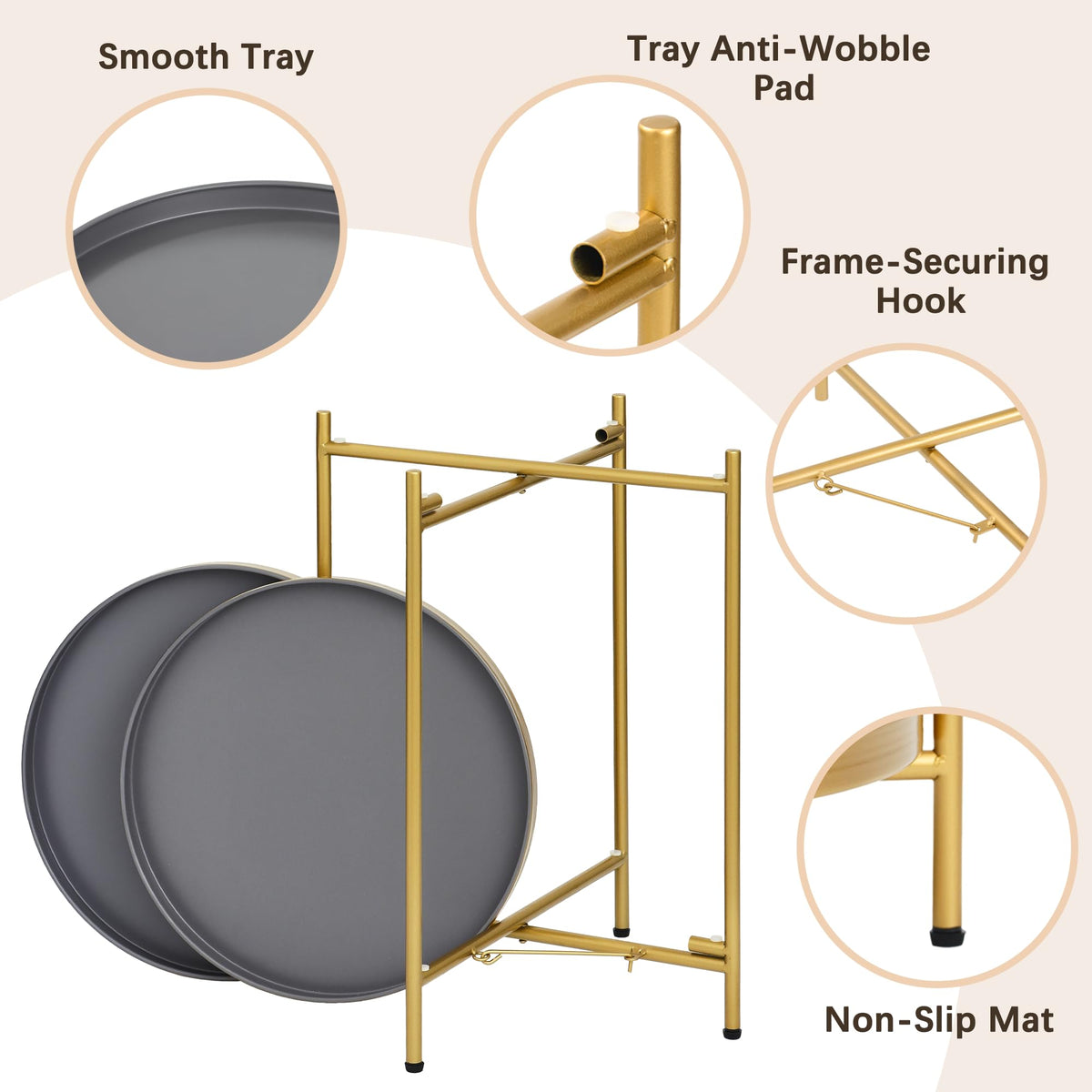 Mordchil EU 2-Tier Round End Side Table, Small Metal Side Table with Removable Tray, Folding Accent Tables for Living Room, Balcony
