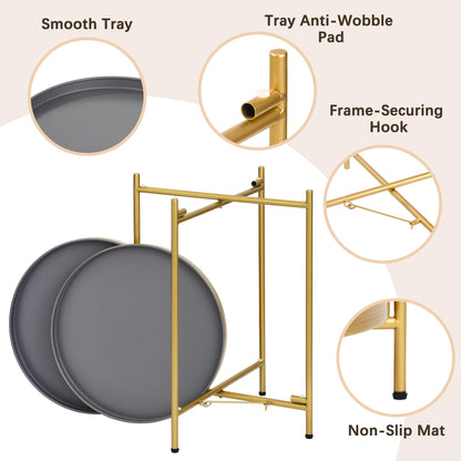 Mordchil EU 2-Tier Round End Side Table, Small Metal Side Table with Removable Tray, Folding Accent Tables for Living Room, Balcony