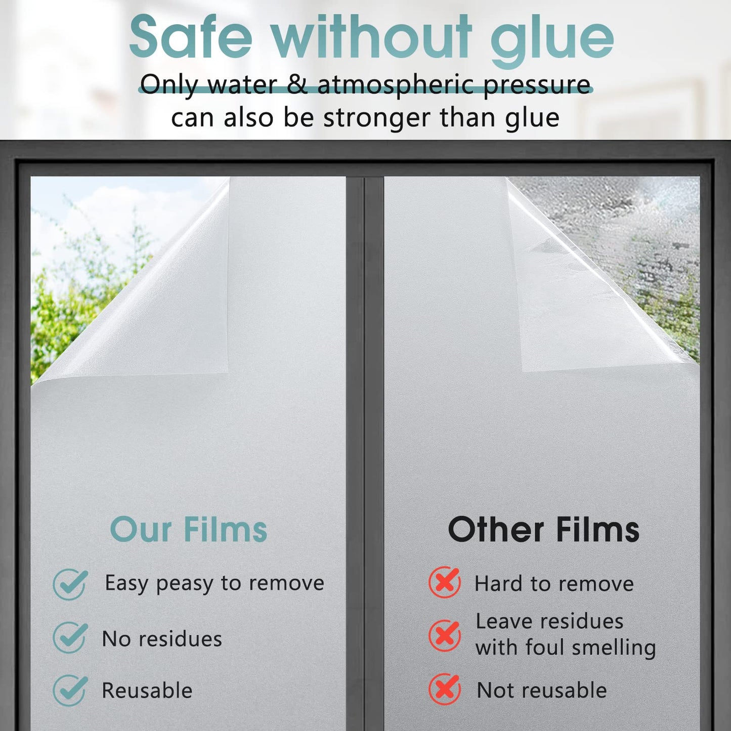 DOWELL Frosted Window Film Privacy Film for Glass Windows 60x400cm, Opaque Frosting Cover for Bathroom Bedroom Kitchen and Office Door, Self Adhesive